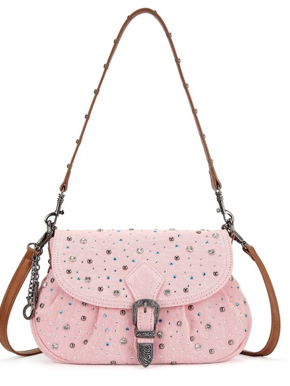 Wrangler Western Rhinestone Denim Flap Crossbody Shoulder Bag Pink - Picture 8 of 8